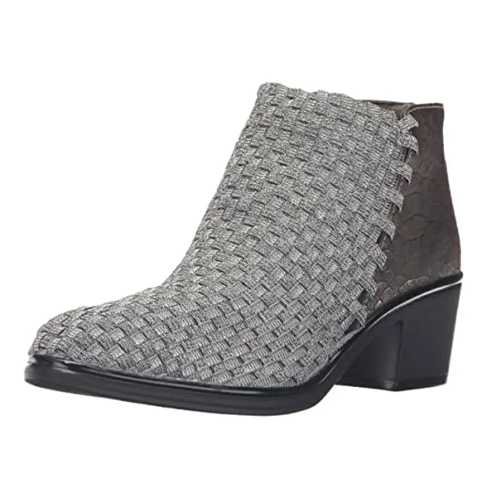 Steven by Steve Madden Penga Woven Embossed Stretch Silver & Brown Ankle Bootie
